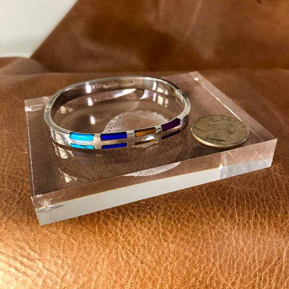 MCM HINGED CUFF STERLING SILVER TAXCO WOMENS TURQUOISE TIGERS EYE LAPIS SUGILITE - Picture 8 of 12